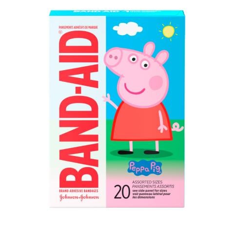 Marca BAND-AID® Venditas con imágenes de Peppa Pig, 20 unidades, frente del paquete