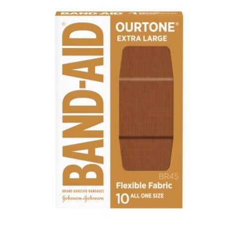 Marca BAND-AID(R) OURTONE BR45 extragrande, 10 unidades, frente del paquete