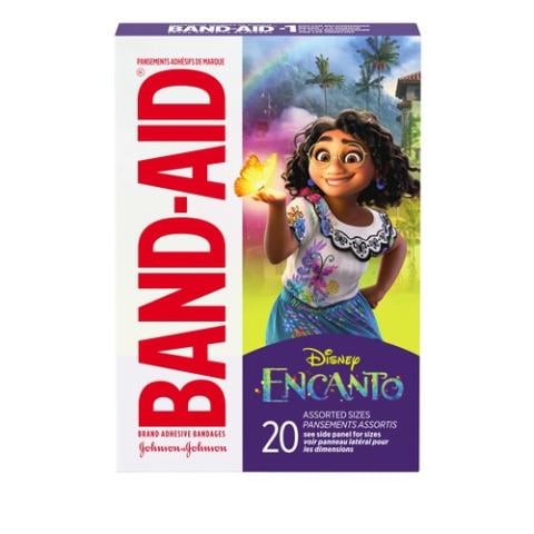 Marca BAND-AID(R) Venditas con imágenes de Encanto de Disney, 20 unidades, frente del paquete