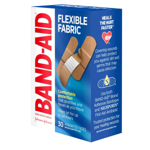 Envase del producto Marca BAND-AID® Venditas de tela flexible surtidas 